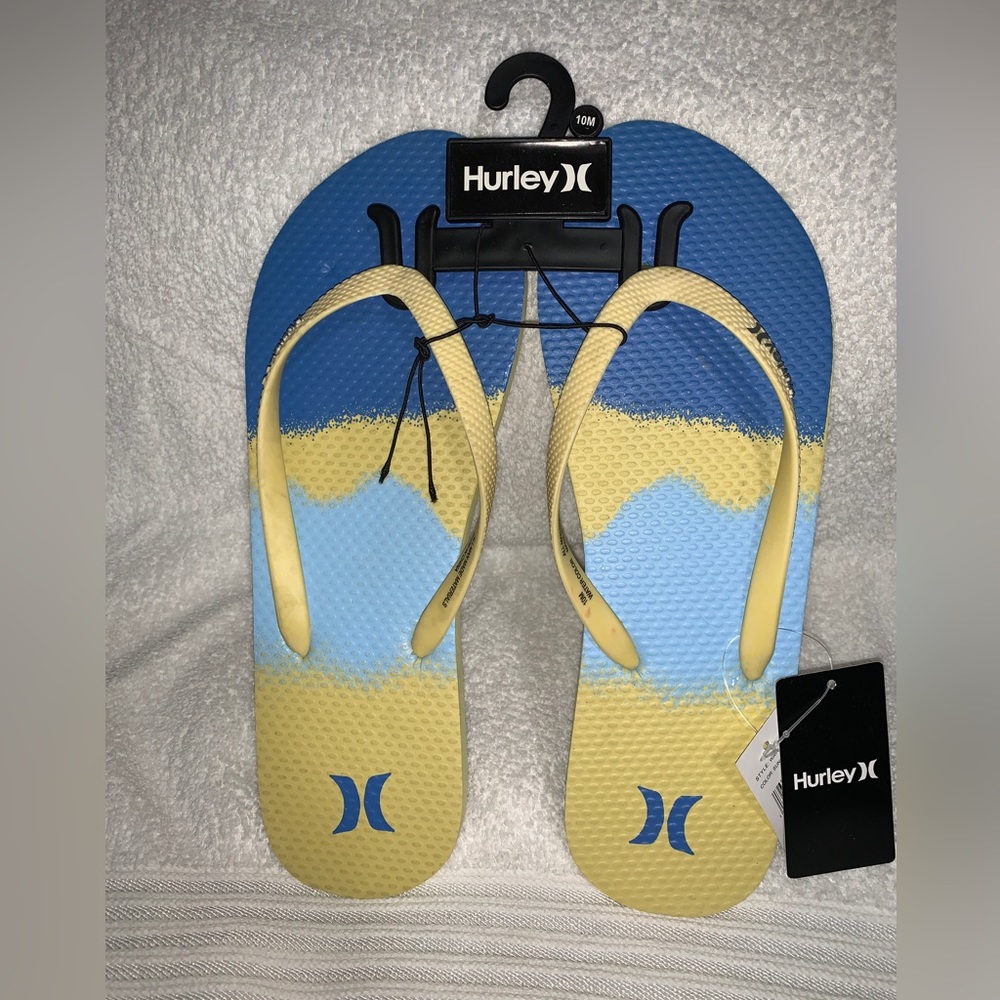 Hurley Flip Flops yellow/blue adult size 10